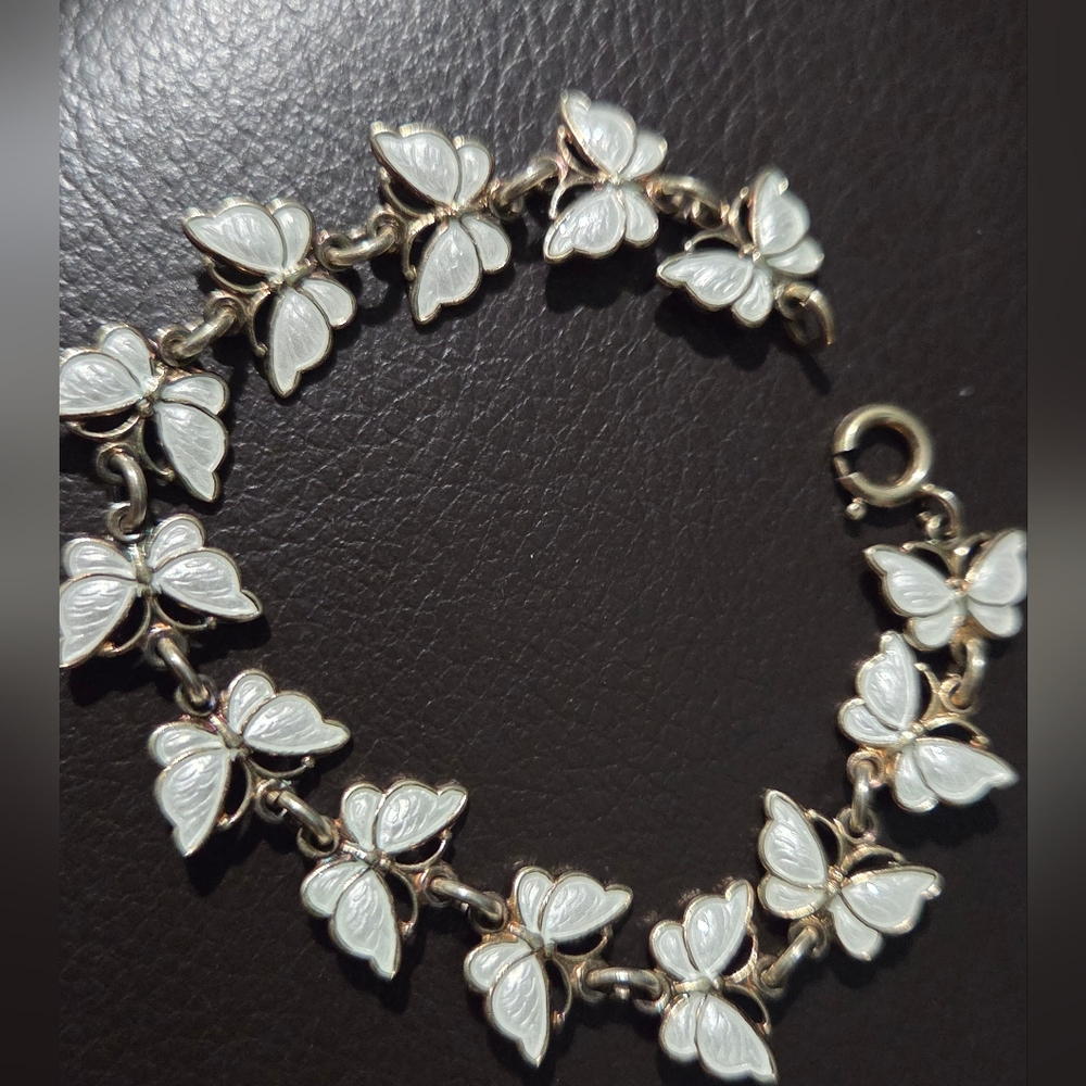 Volmer Bahner Denmark Sterling silver white Enamel Butterfly Bracelet vintage